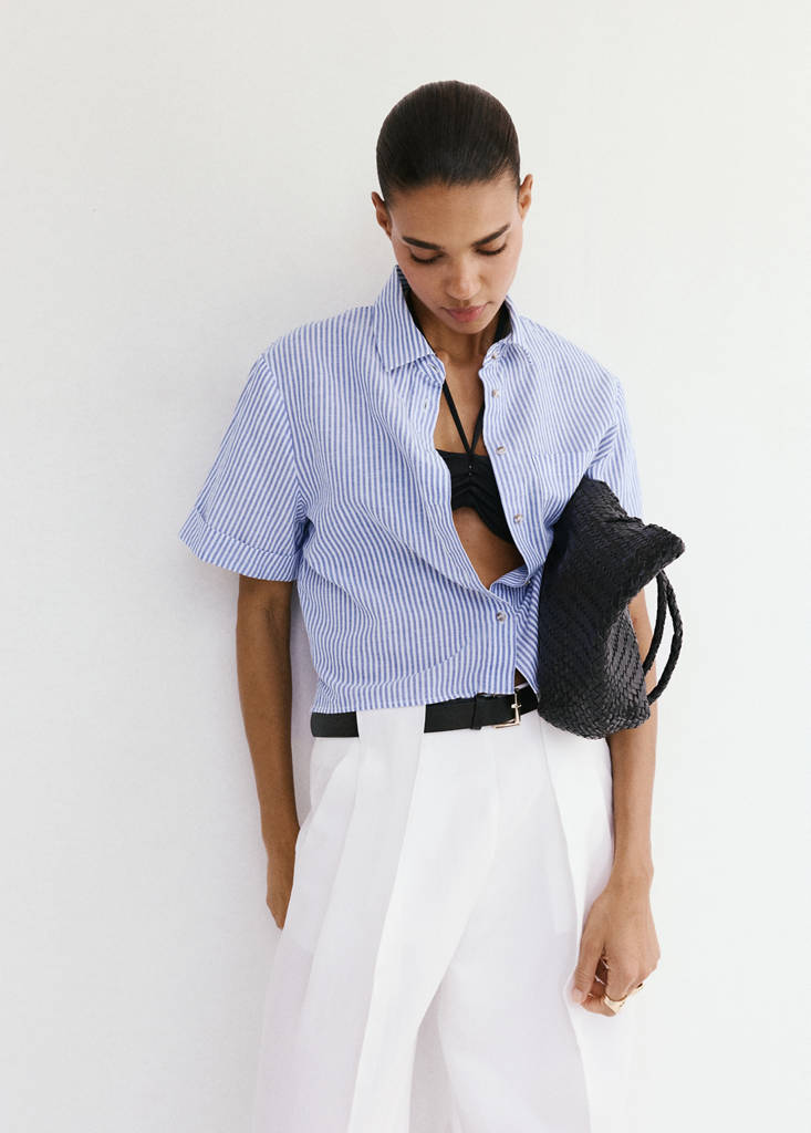 Striped cotton linen shirt — Sky Blue