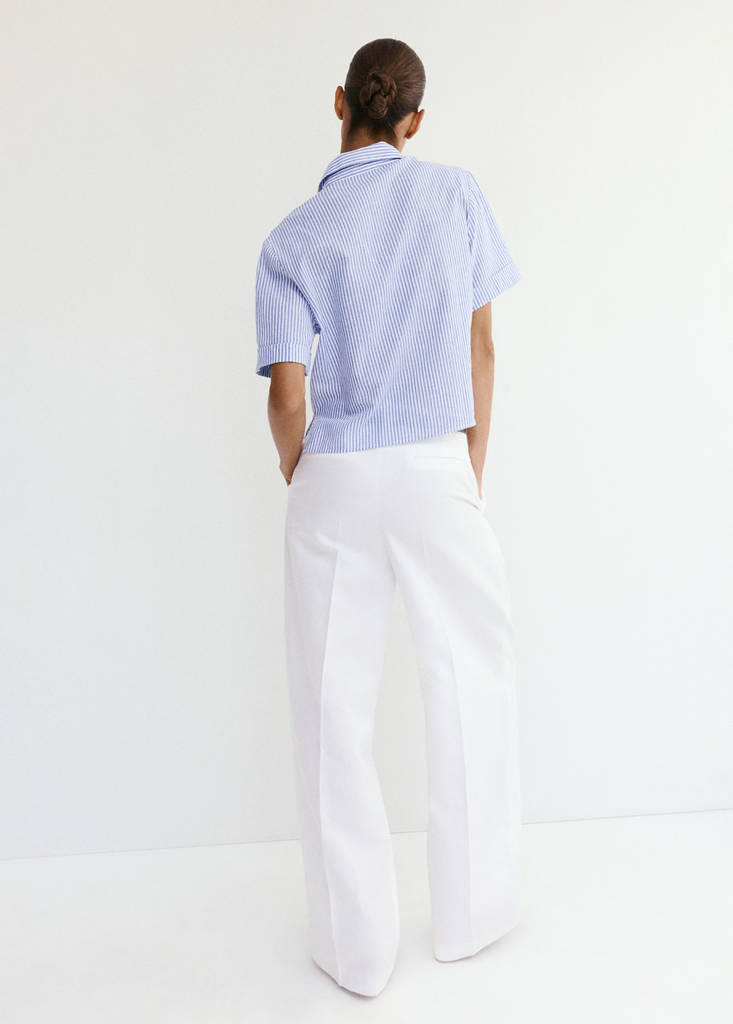Striped cotton linen shirt — Sky Blue