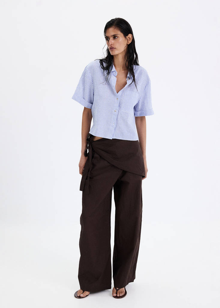 Striped cotton linen shirt — Sky Blue