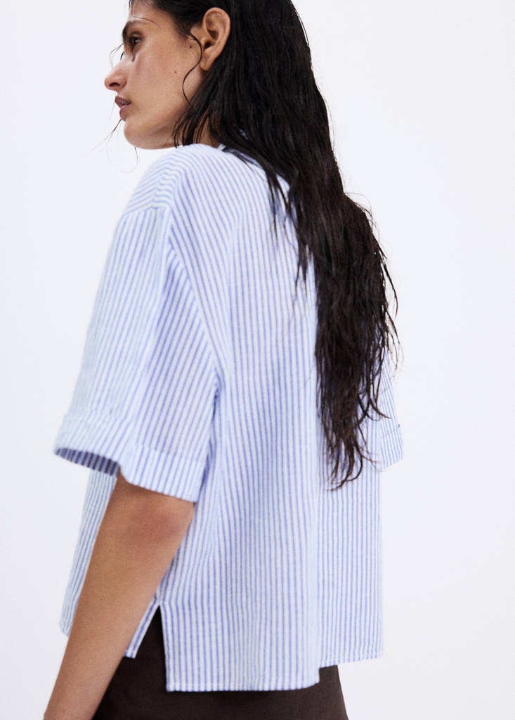 Striped cotton linen shirt — Sky Blue