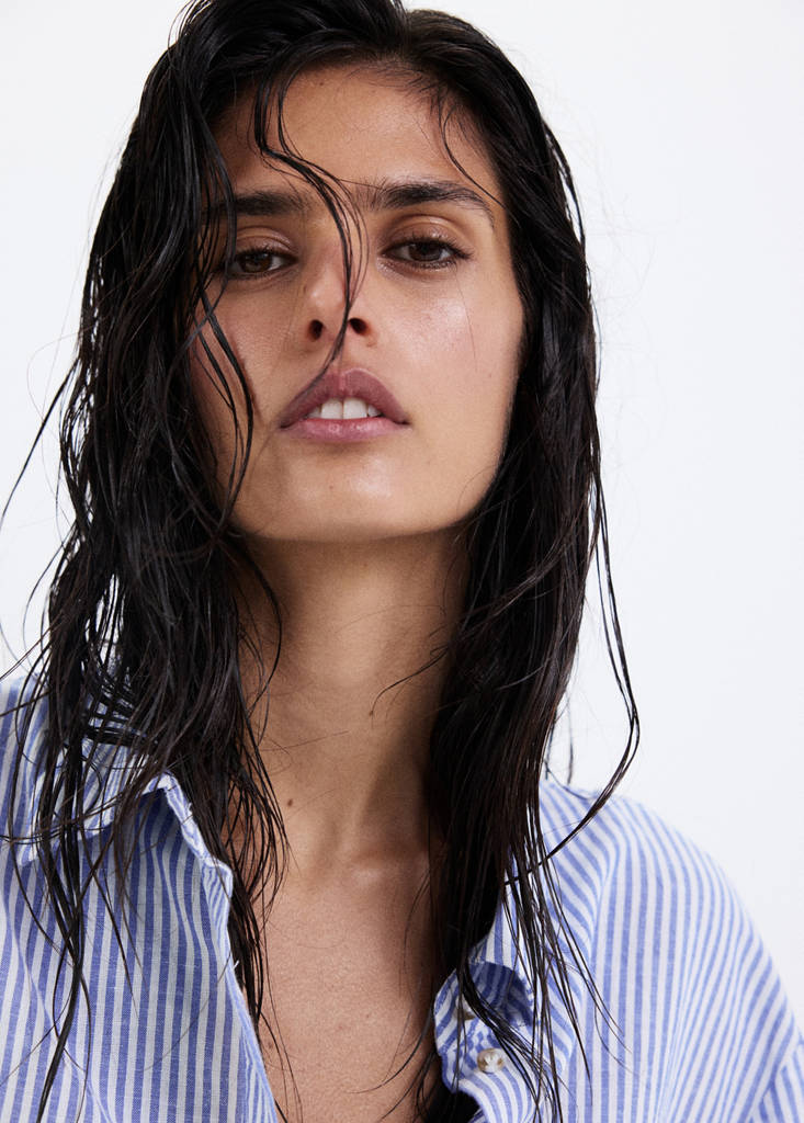 Striped cotton linen shirt — Sky Blue
