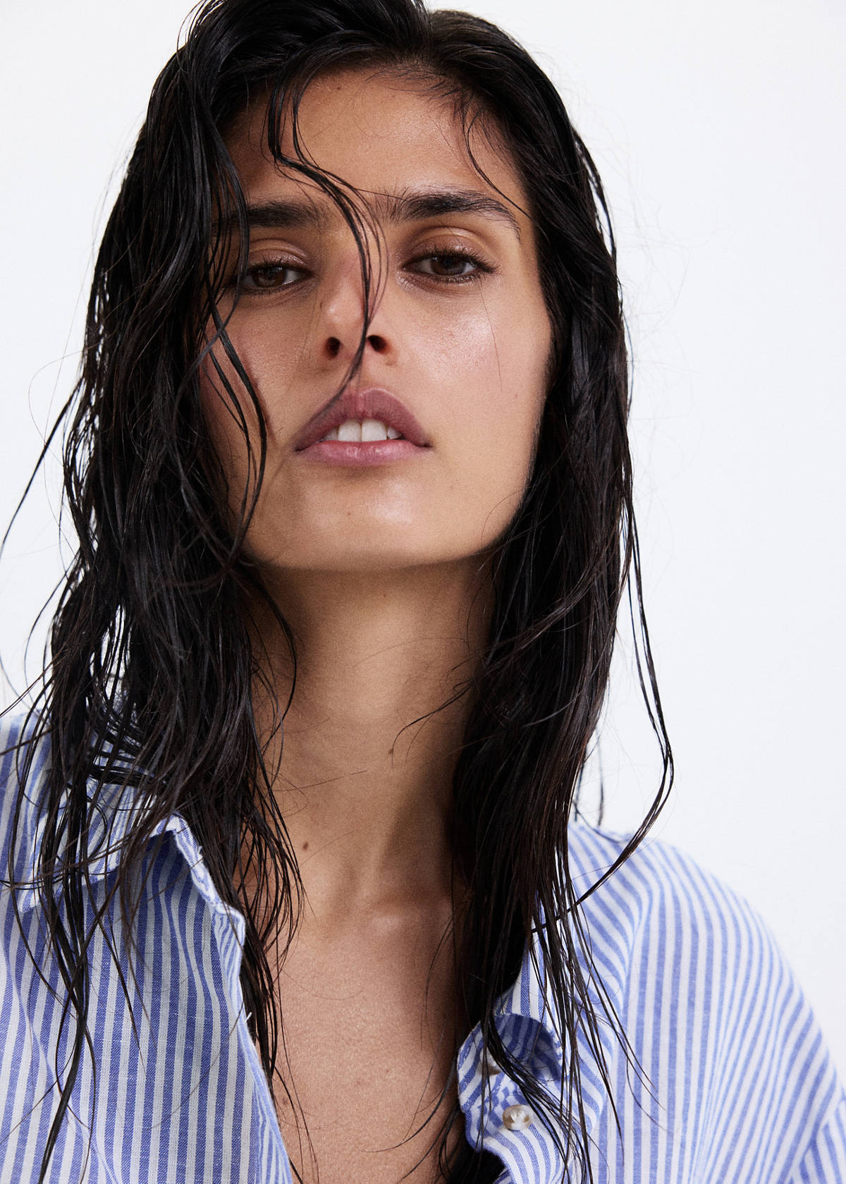 Striped cotton linen shirt — Sky Blue
