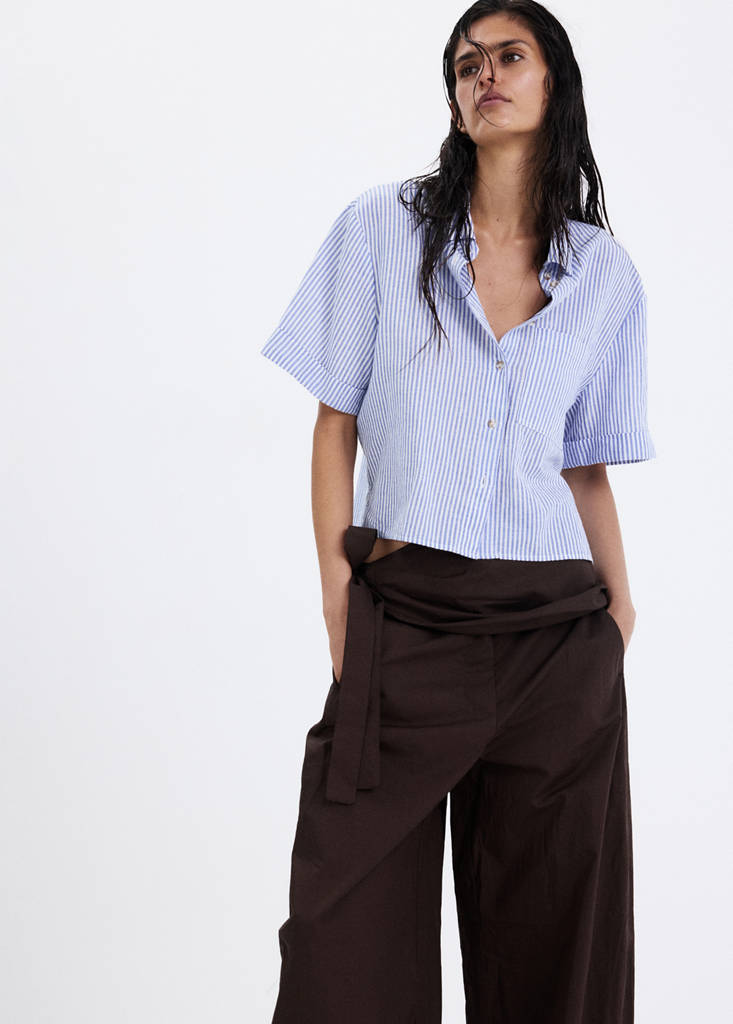 Striped cotton linen shirt — Sky Blue