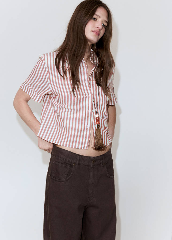 Striped cotton linen shirt — Maroon