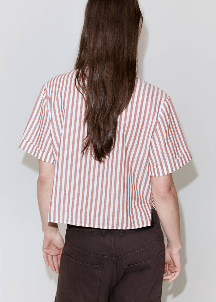 Striped cotton linen shirt — Maroon