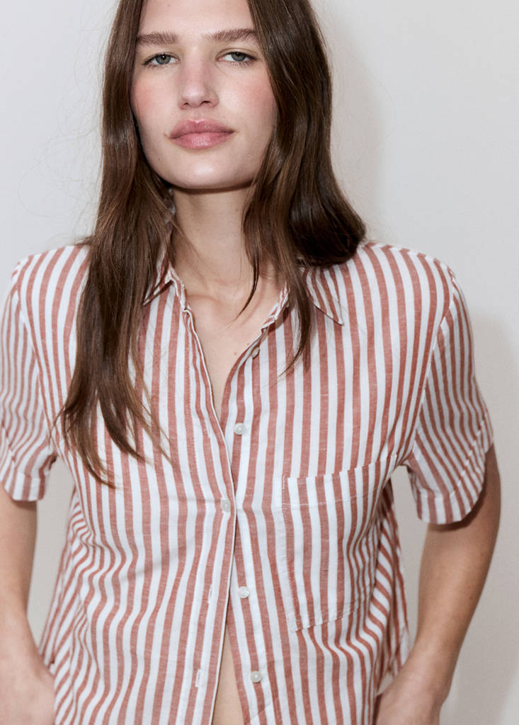 Striped cotton linen shirt — Maroon