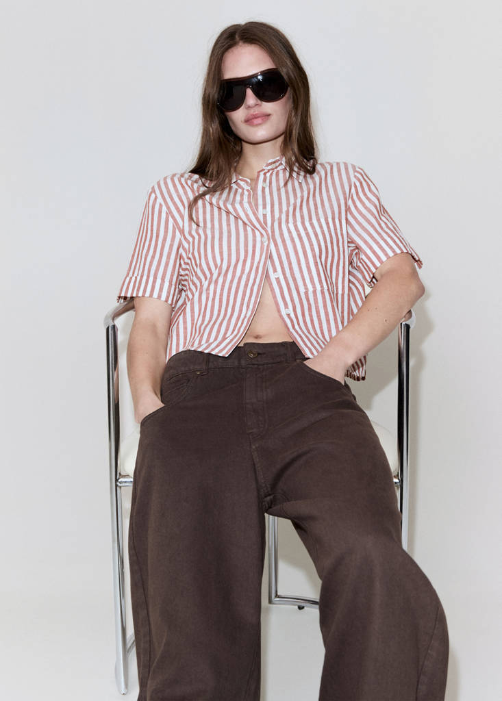 Striped cotton linen shirt — Maroon