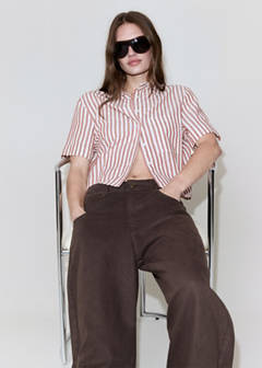 Striped cotton linen shirt — Maroon 5