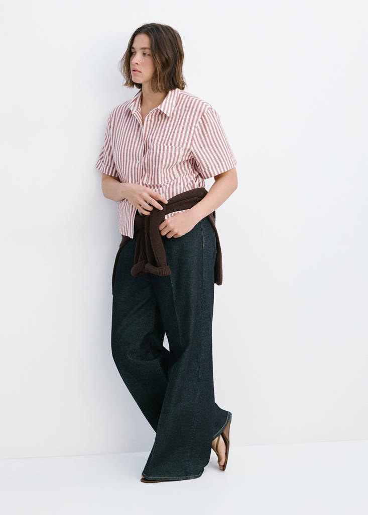 Striped cotton linen shirt — Maroon