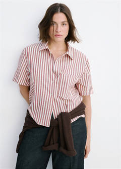 Striped cotton linen shirt — Maroon 8