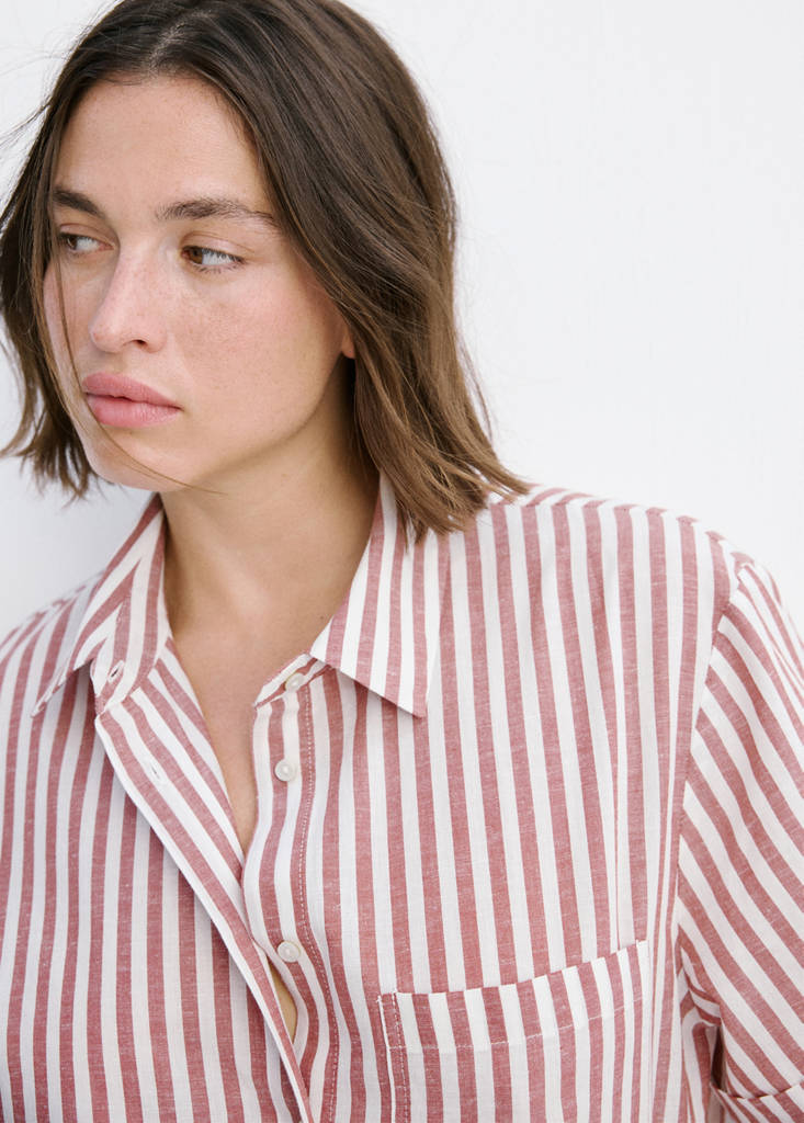 Striped cotton linen shirt — Maroon