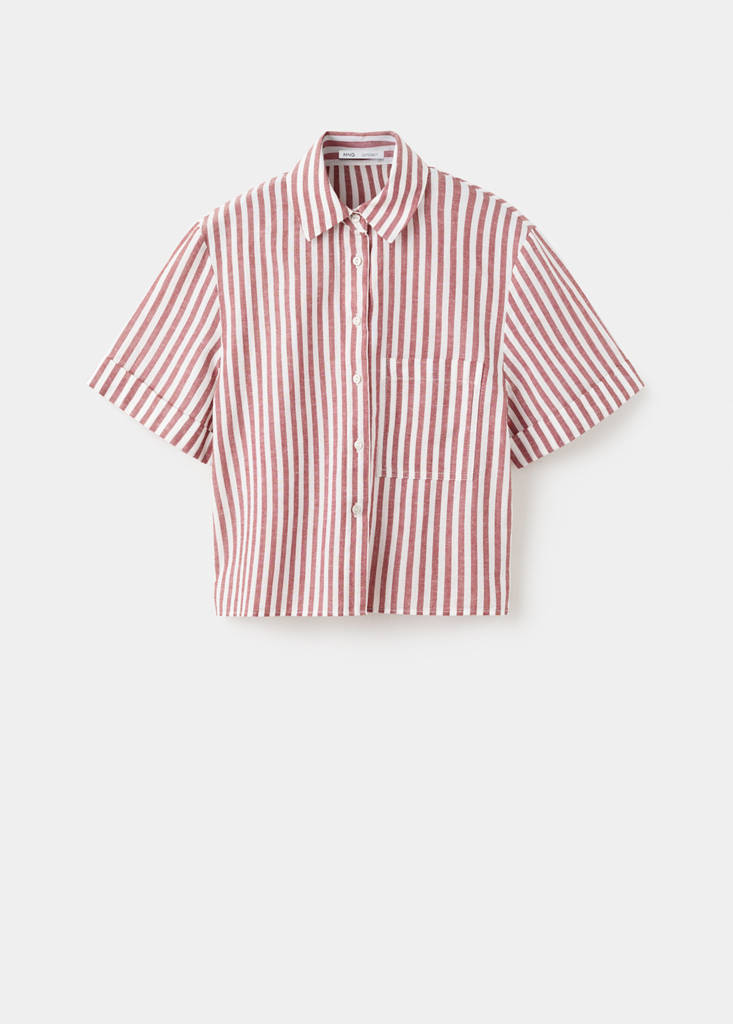 Striped cotton linen shirt — Maroon