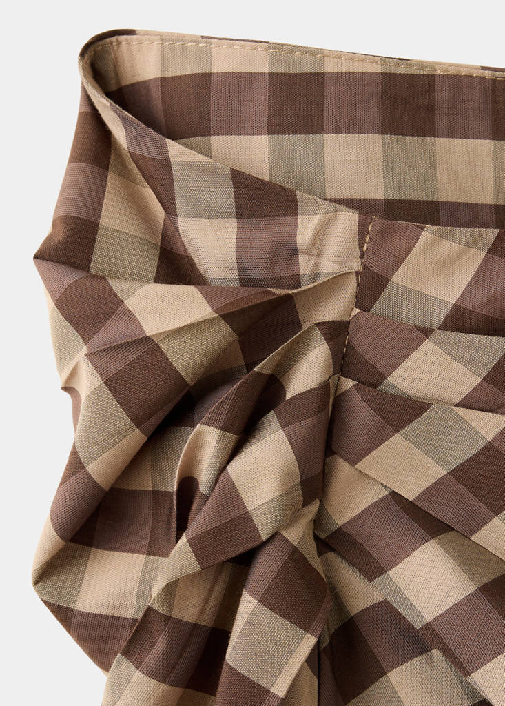 Gingham skirt with draped detail — Chocolate