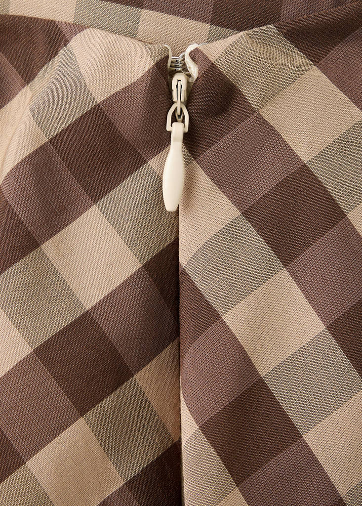 Gingham skirt with draped detail — Chocolate