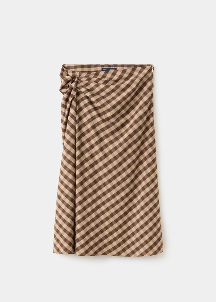Gingham skirt with draped detail — Chocolate