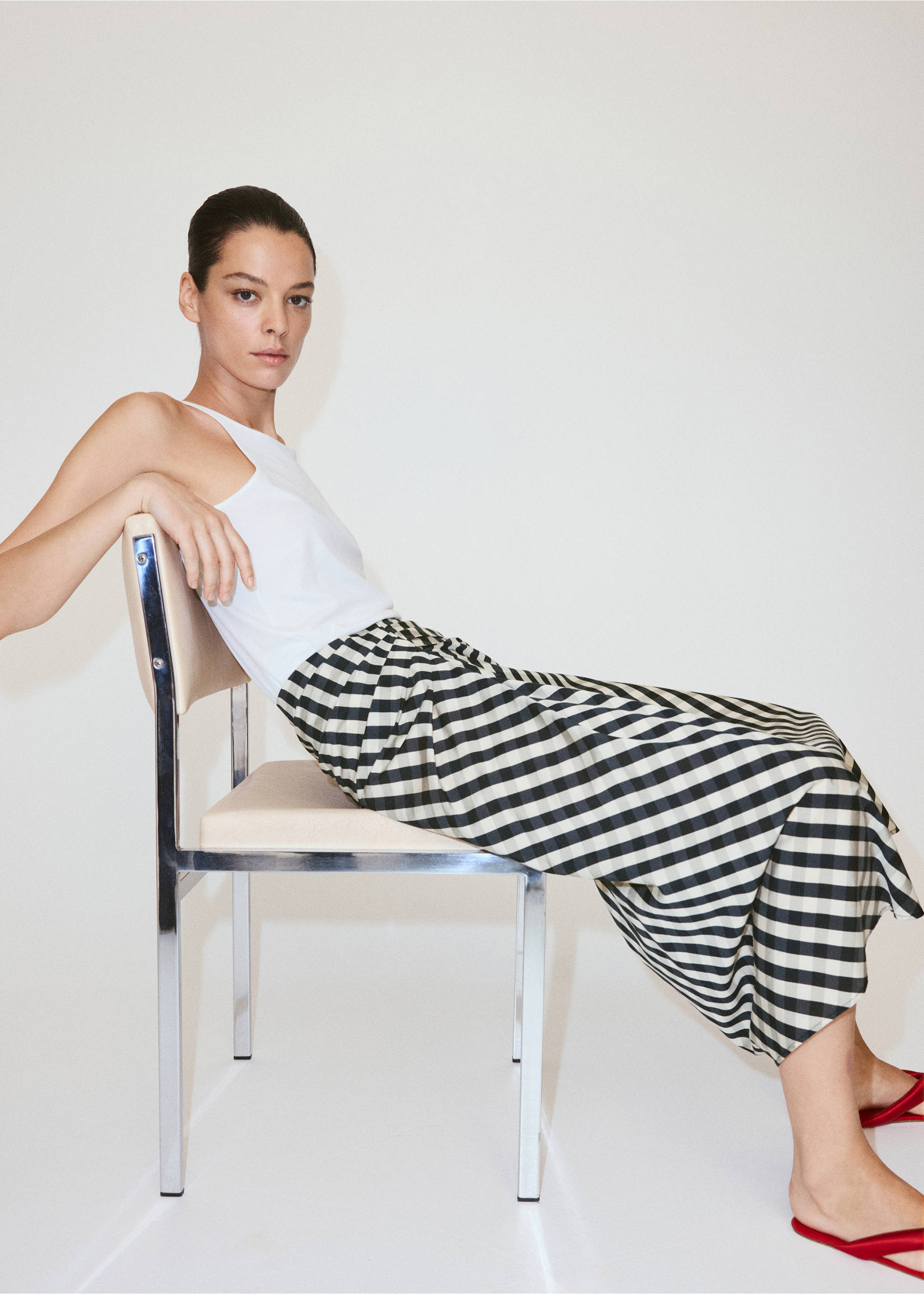Gingham skirt with draped detail - General plane, Navy. Ref: 37071365-00.