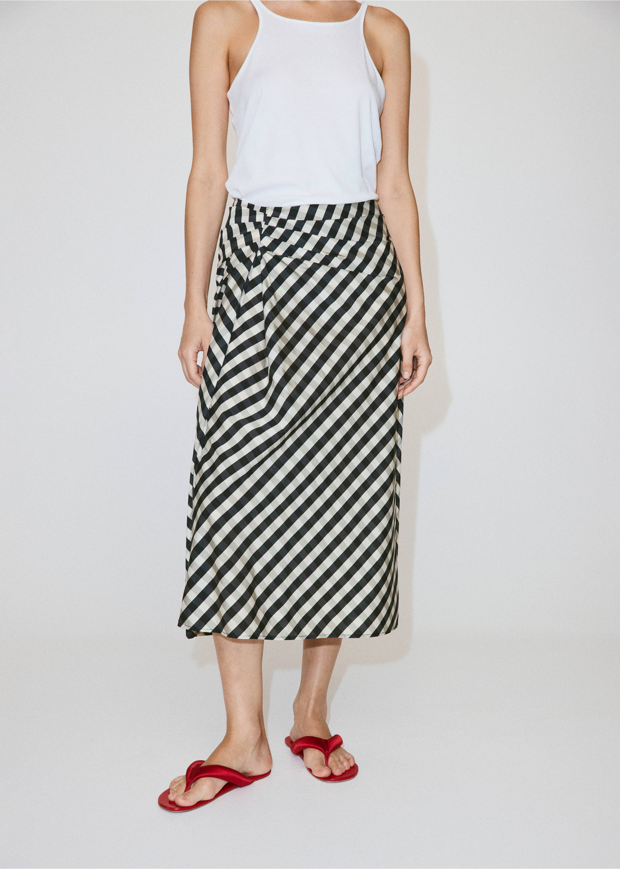 Gingham skirt with draped detail - Medium plane, Navy. Ref: 37071365-00.