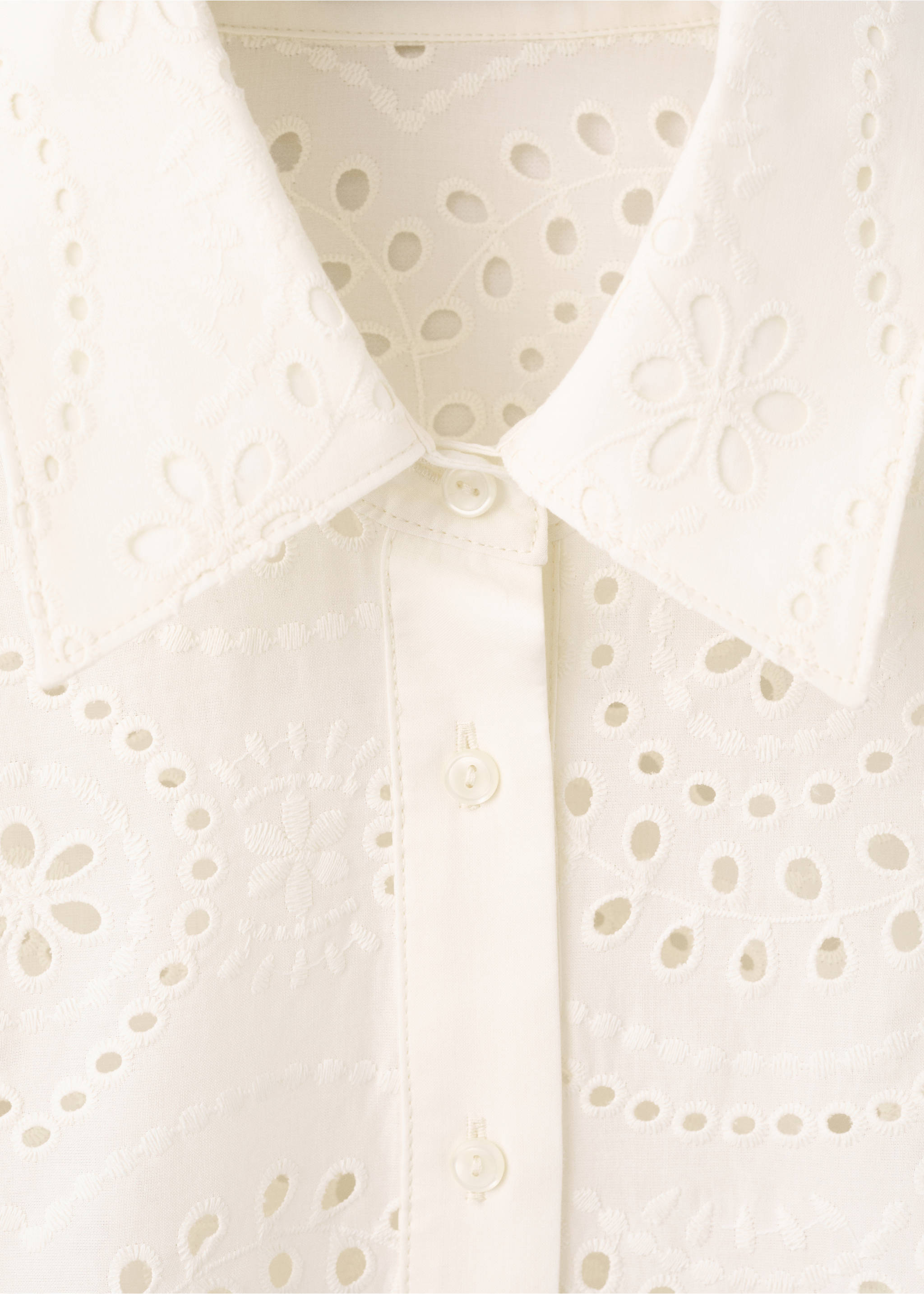 Cotton shirt with broderie anglaise embroidery - Details of the article 8, Ecru. Ref: 37071366-00.