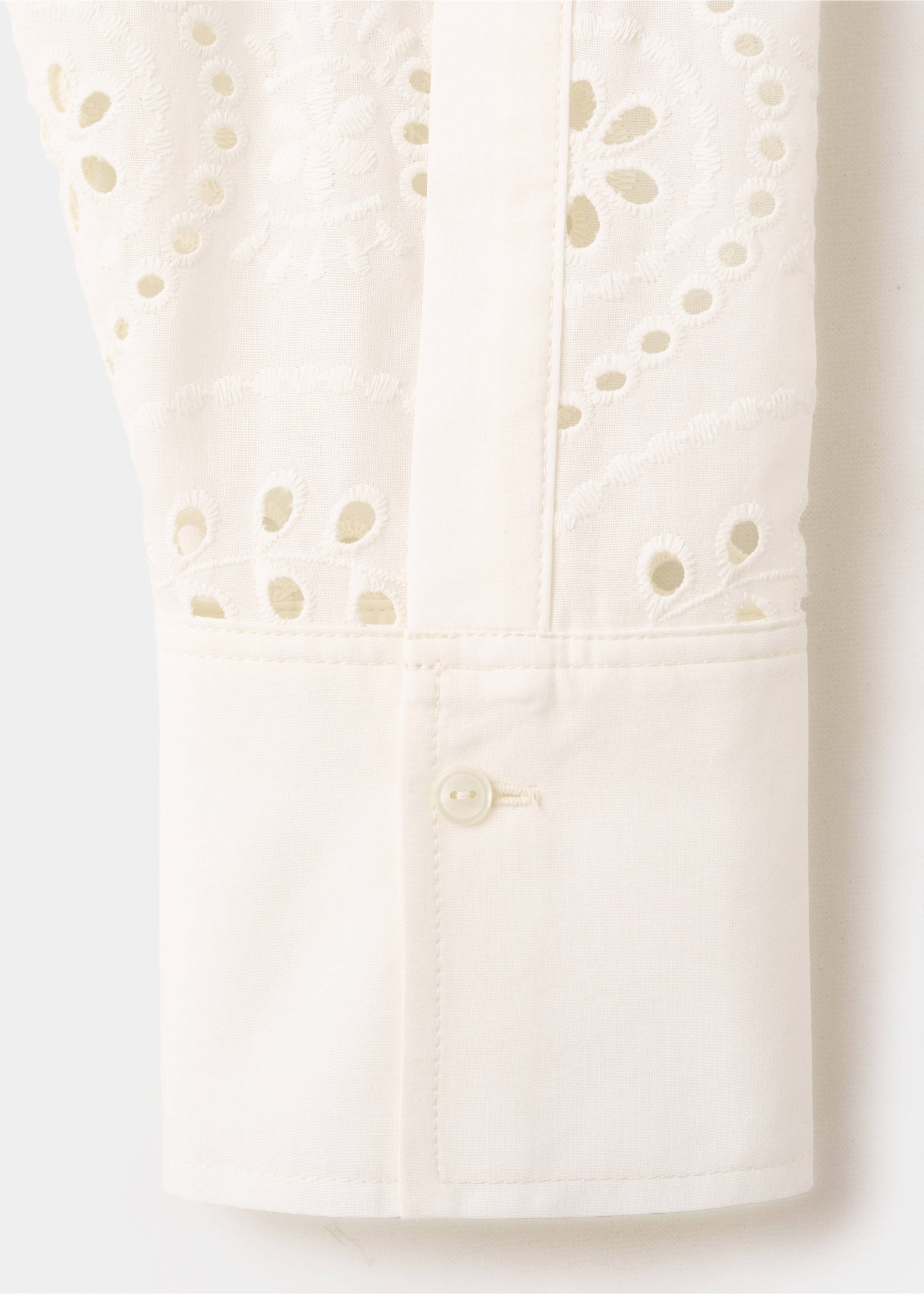 Cotton shirt with broderie anglaise embroidery - Details of the article 0, Ecru. Ref: 37071366-00.
