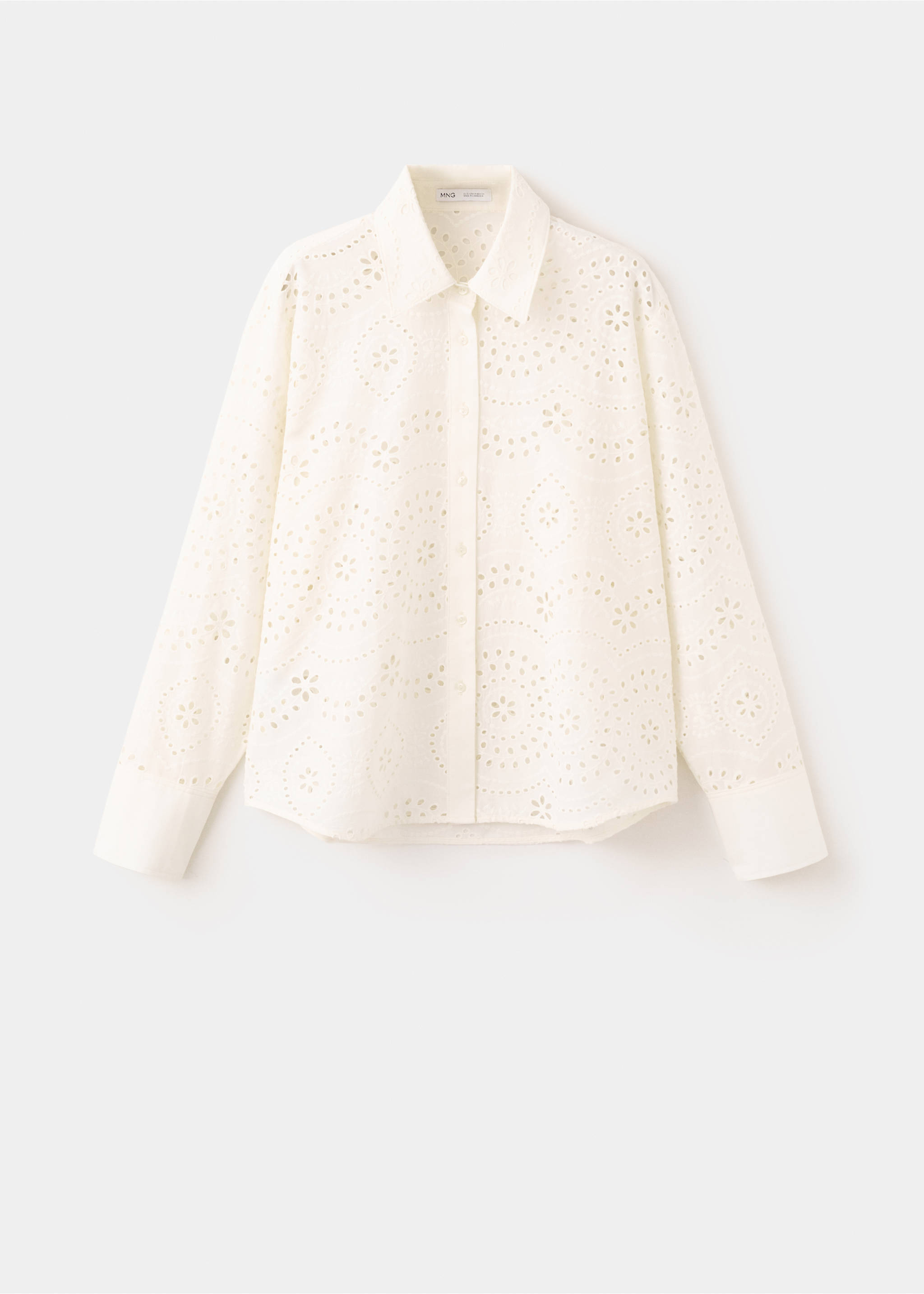 Cotton shirt with broderie anglaise embroidery - Article without model, Ecru. Ref: 37071366-00.