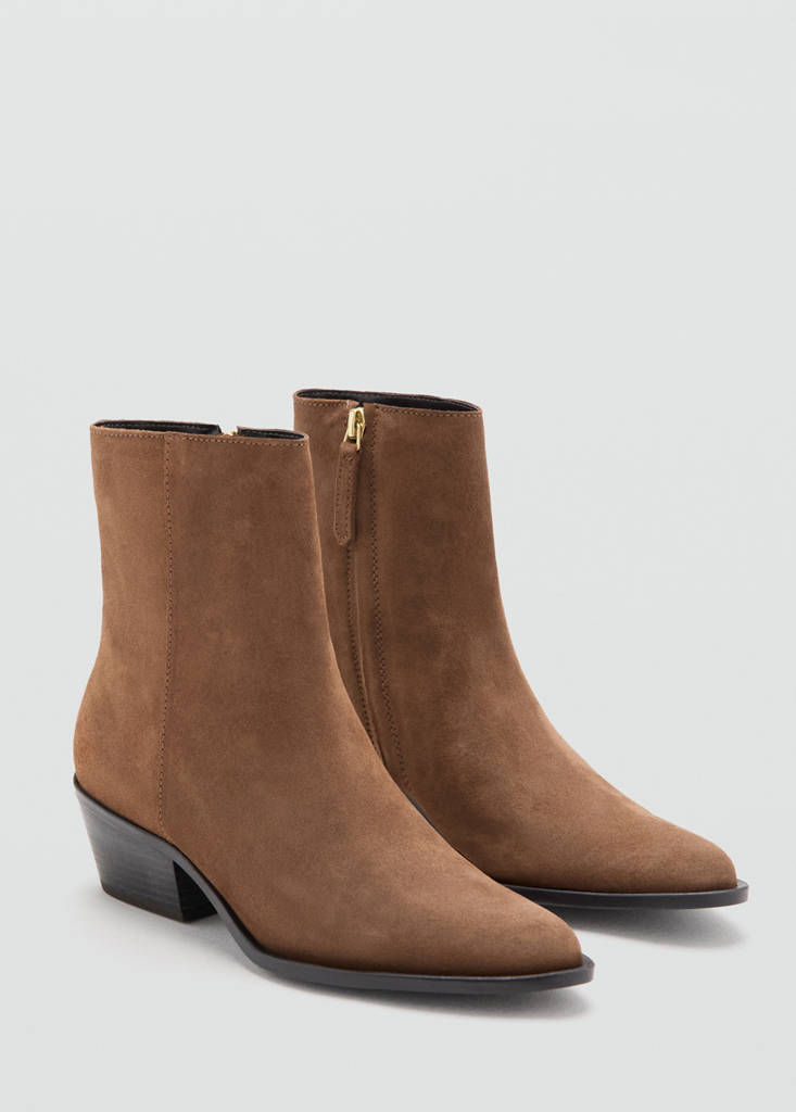 Heel suede ankle boot — Medium Brown
