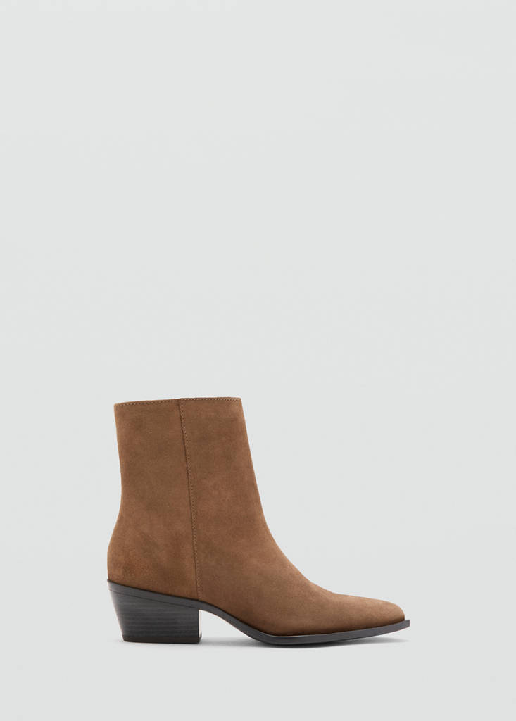 Heel suede ankle boot — Medium Brown