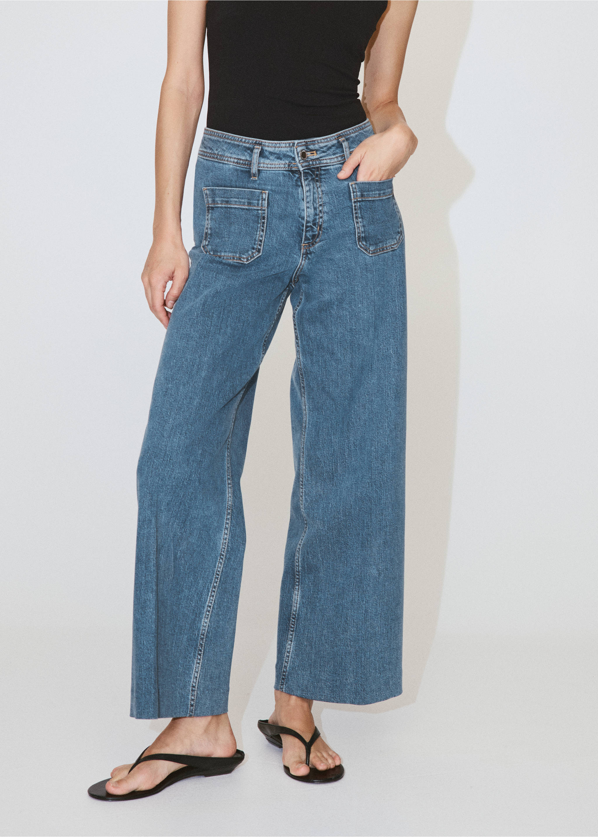 High-waisted wideleg jeans - Medium plane, Medium Blue. Ref: 37071368-00.