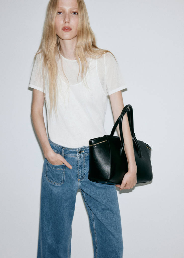 Wide-leg patch pocket jeans — Medium Blue