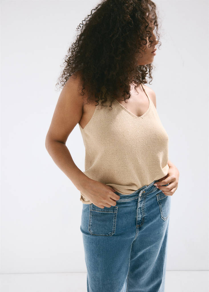 Wide-leg patch pocket jeans — Medium Blue