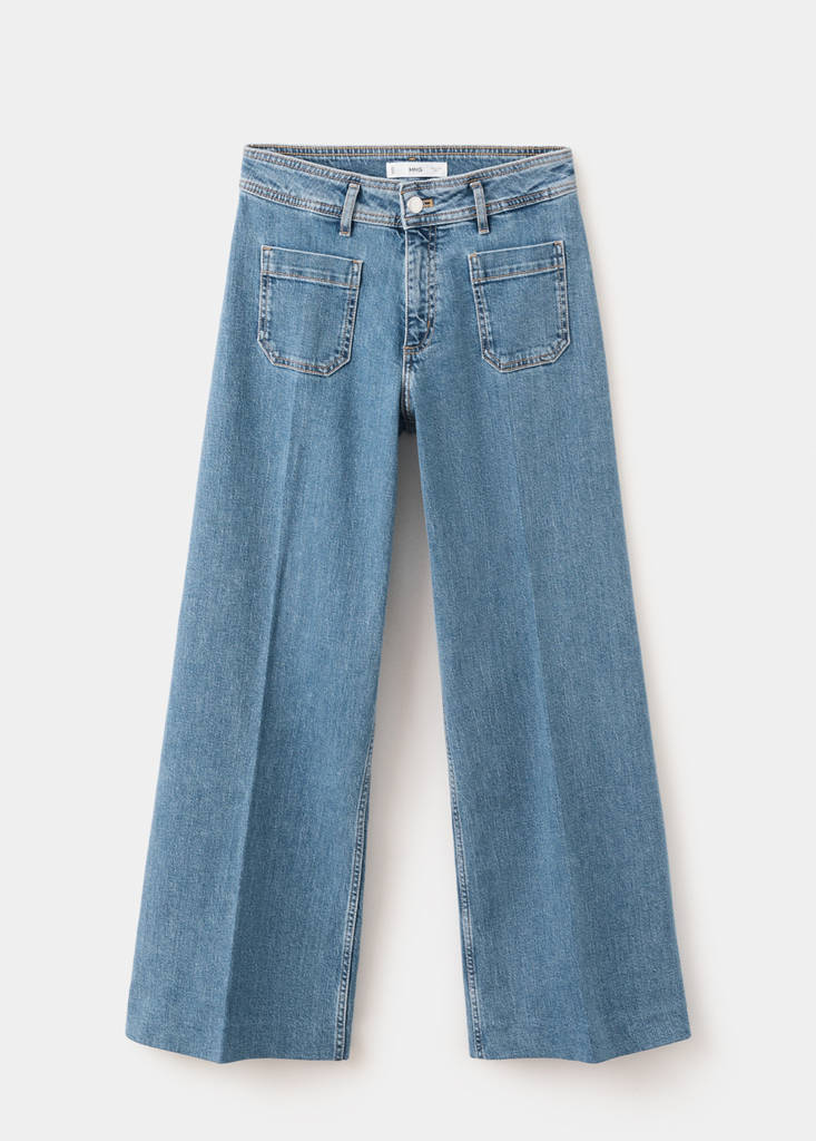 Wide-leg patch pocket jeans — Medium Blue