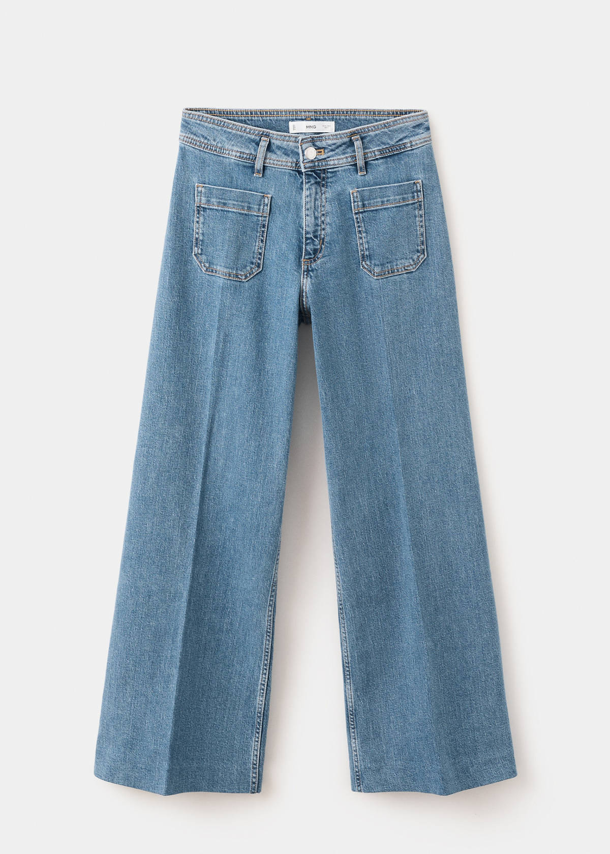 Wide-leg patch pocket jeans — Medium Blue