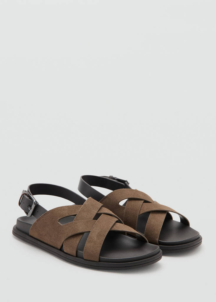 Suede leather sandals with crossed straps — Medium Brown