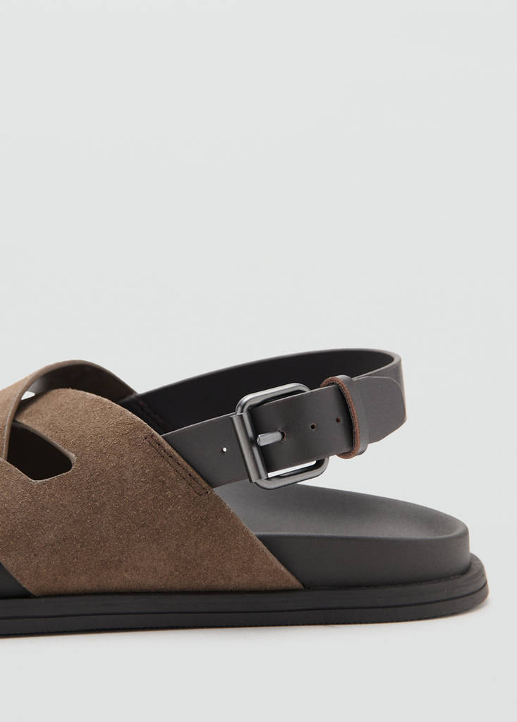 Suede leather sandals with crossed straps — Medium Brown