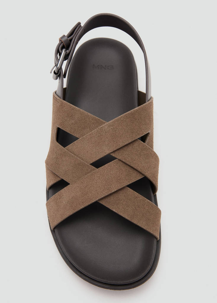 Suede leather sandals with crossed straps — Medium Brown