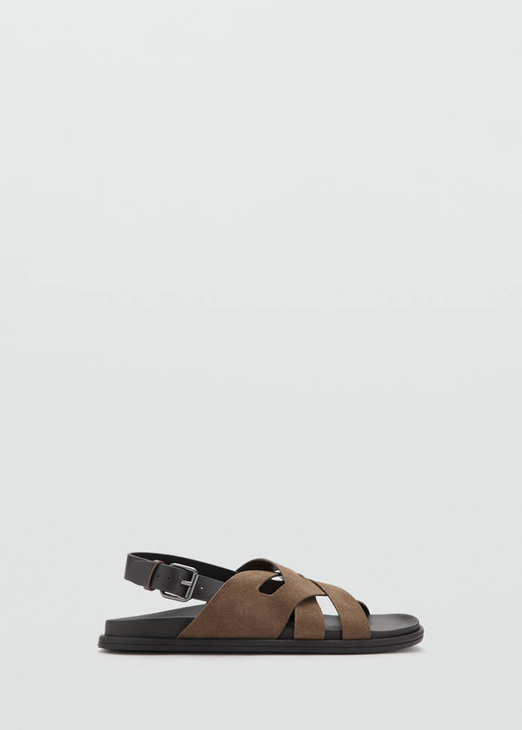 Suede leather sandals with crossed straps — Medium Brown