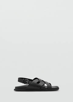 Cross-strap leather sandals — Black 1