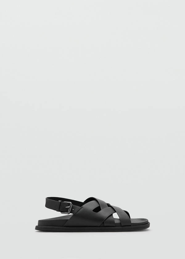 Cross-strap leather sandals — Black