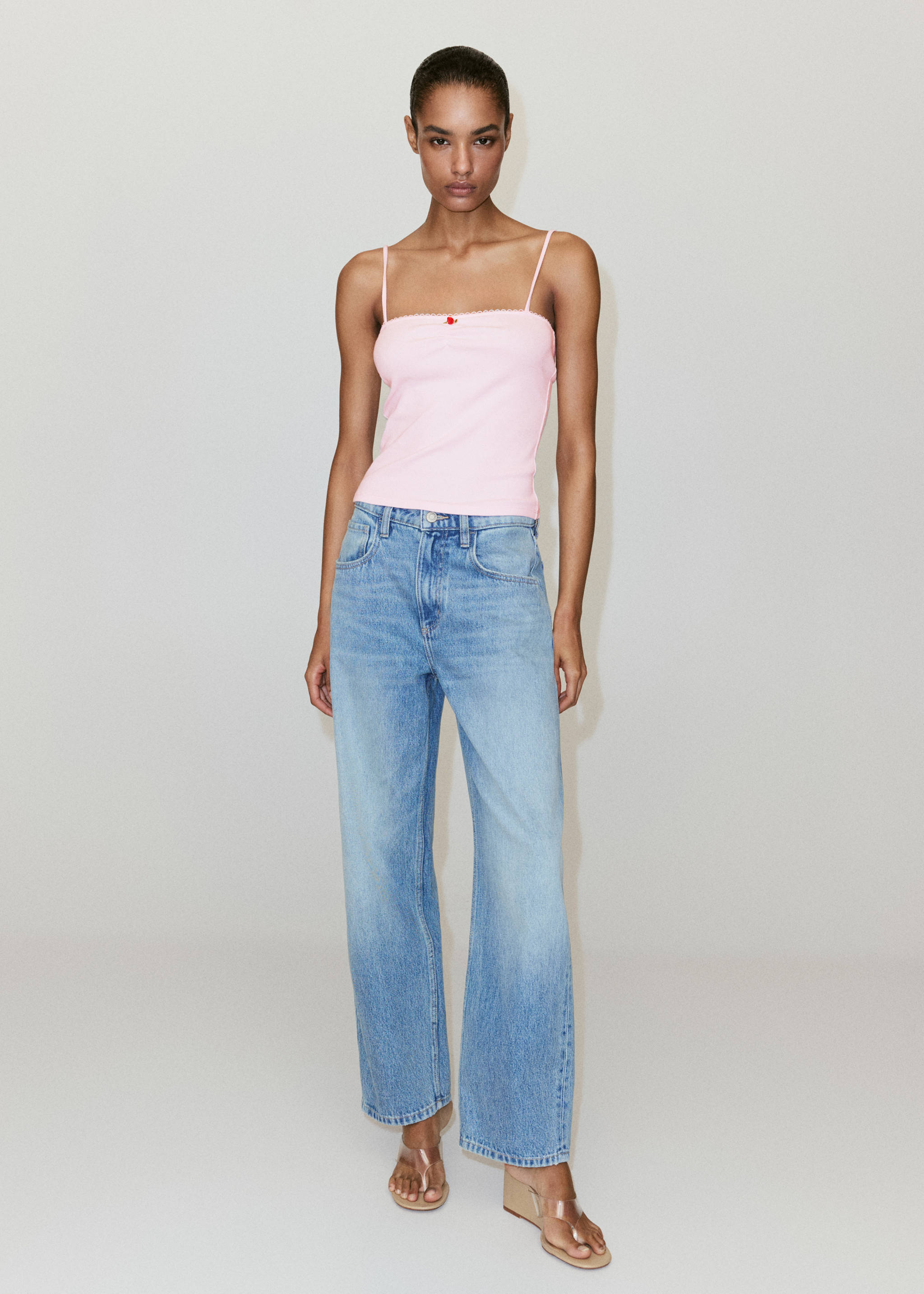 Pink embroidered cotton top - General plane