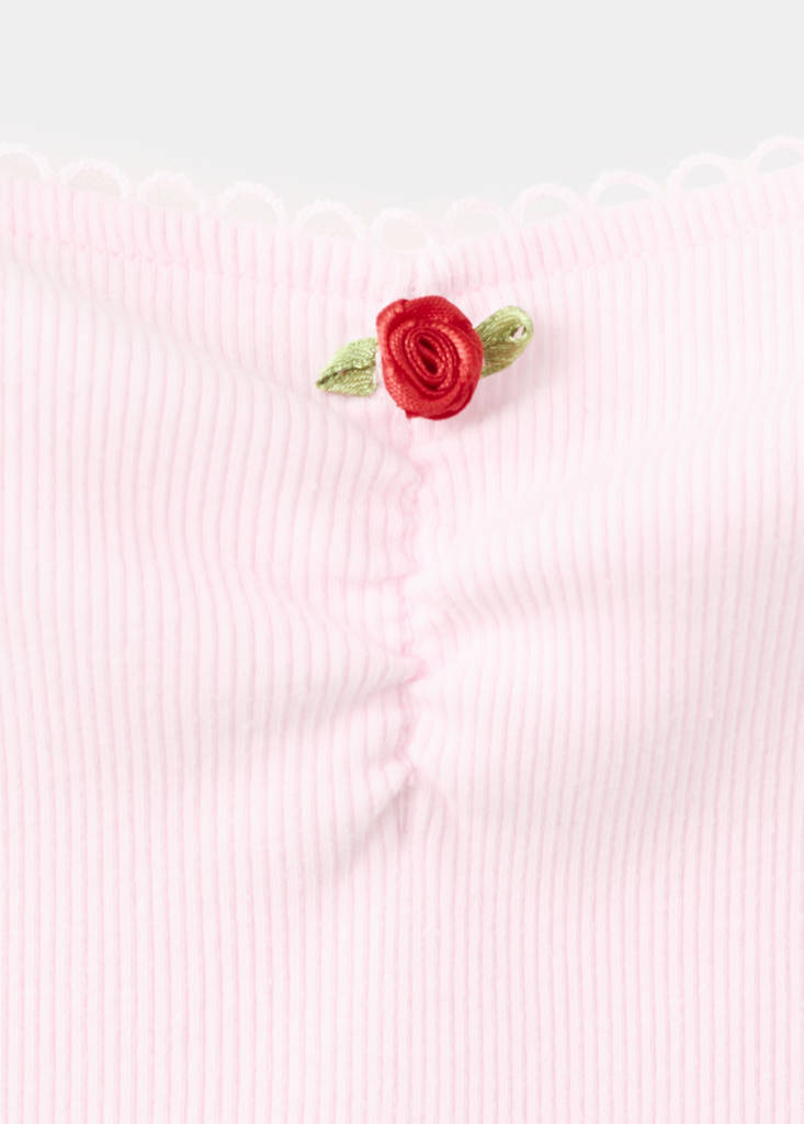 Ribbed pink embroidered top — Pastel Pink