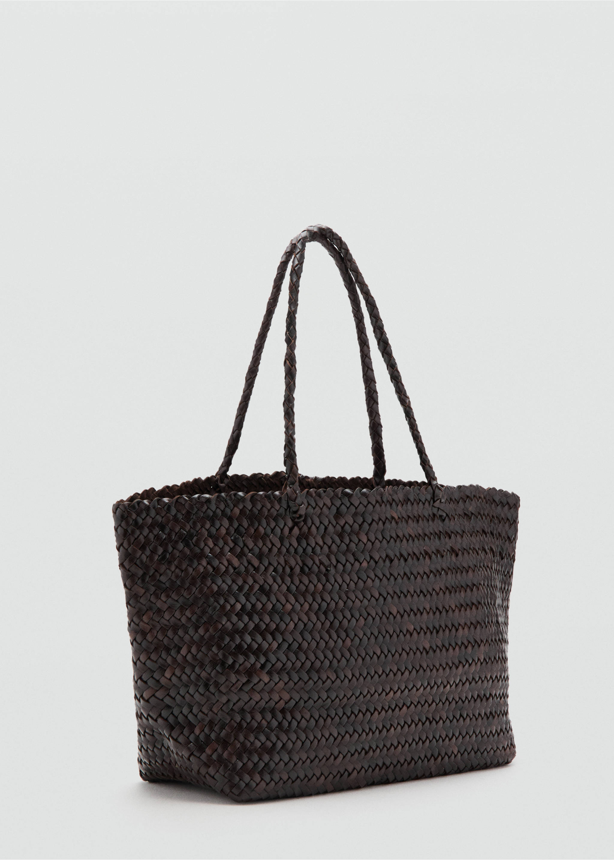 Braided leather shopper bag - Medium plane, Chocolate. Ref: 37071373-00.