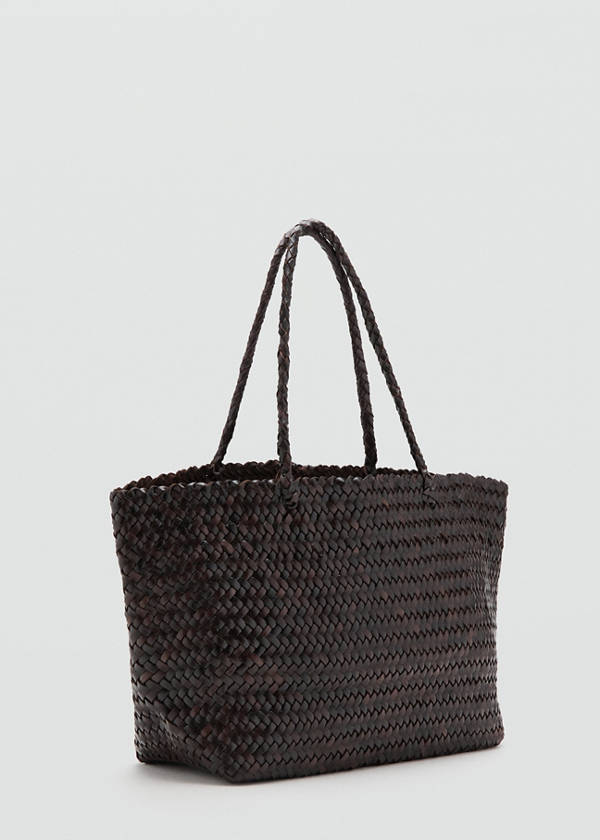 Braided leather shopper bag — Chocolate