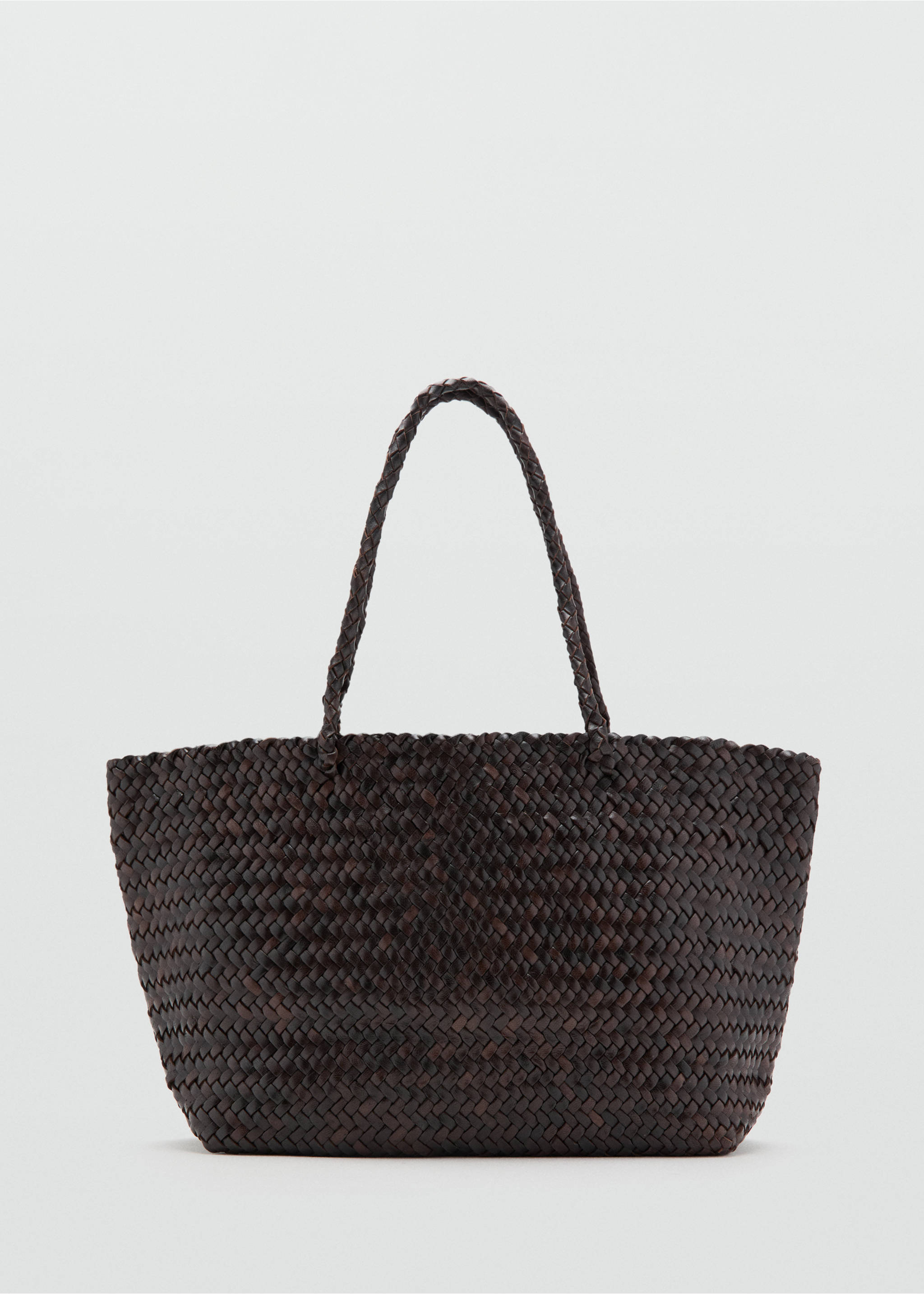 Braided leather shopper bag - Article without model, Chocolate. Ref: 37071373-00.