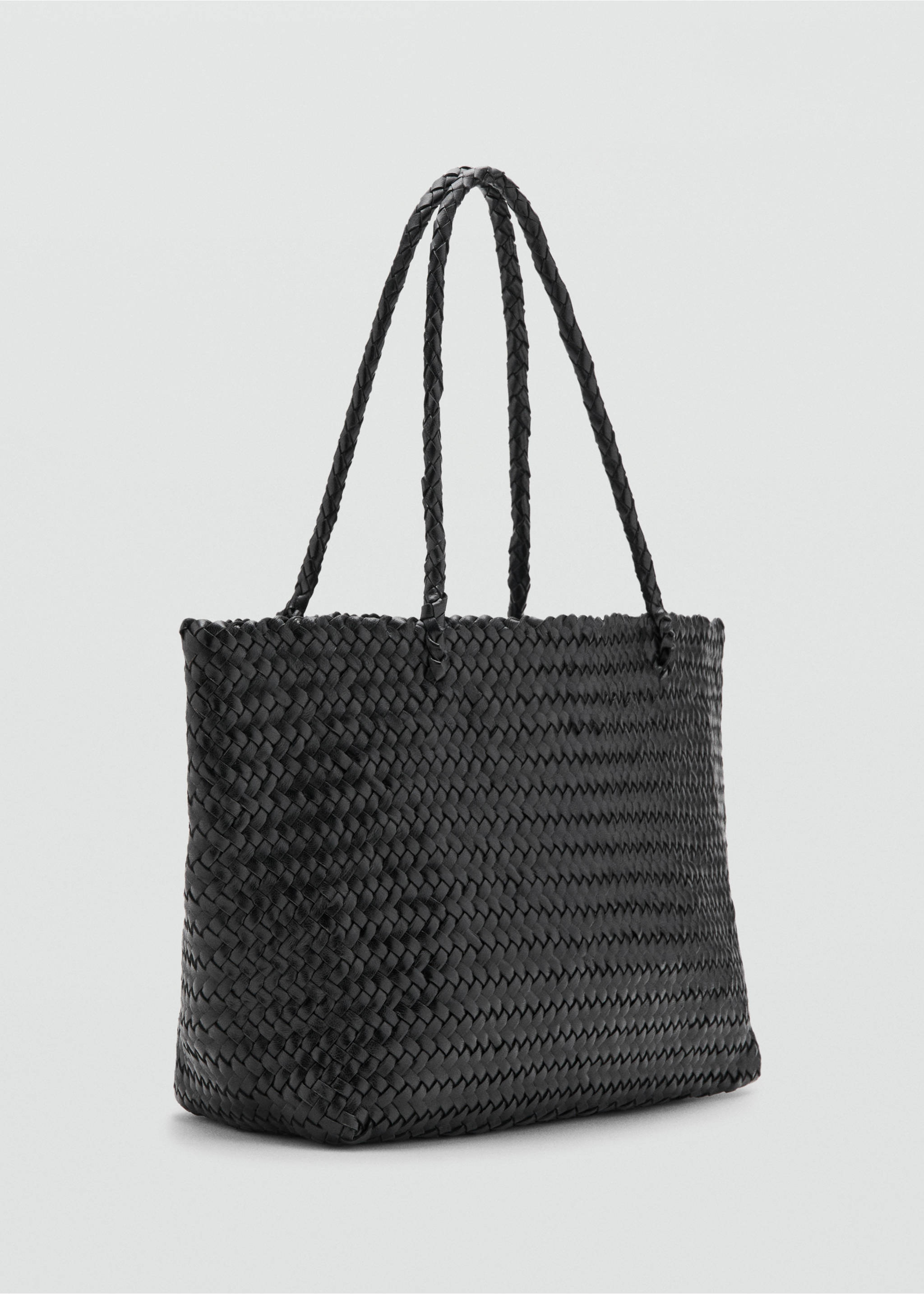 Braided leather shopper bag - Middenvlak, Zwart. Ref: 37071373-00.