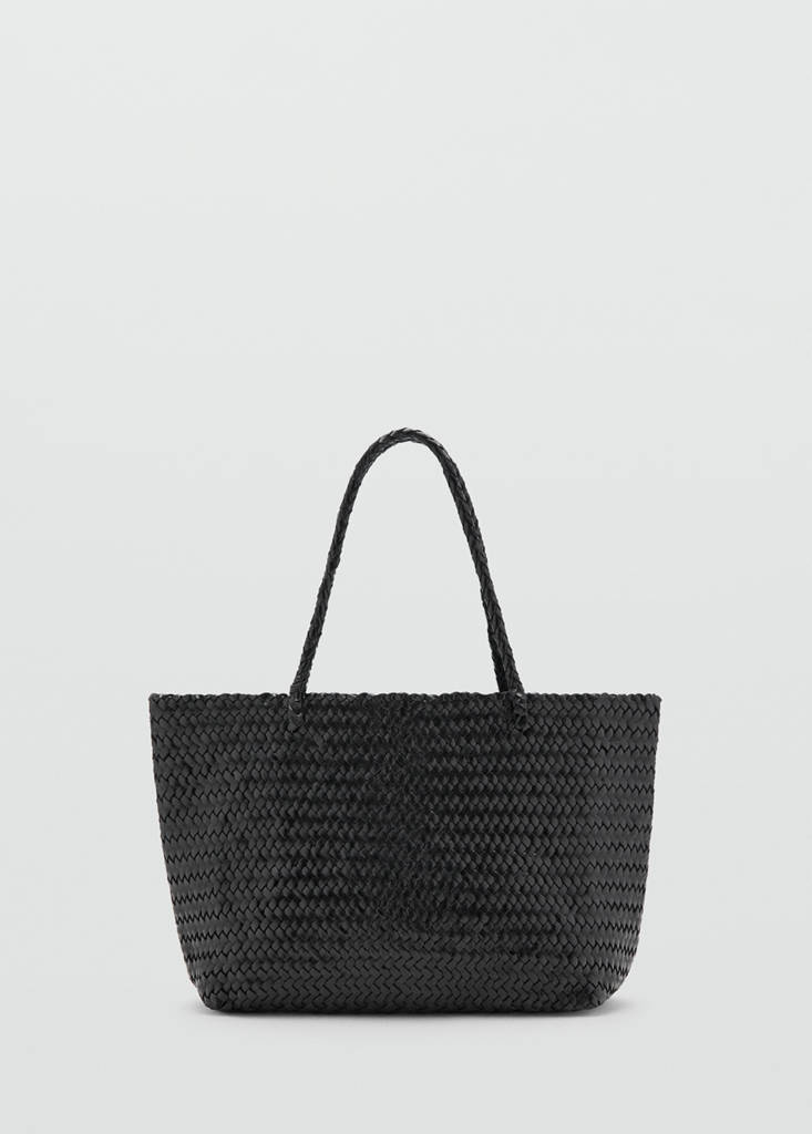 Torba shopper z plecionej skóry czarny - Kobieta - Rozmiar uniwersalny - MANGO