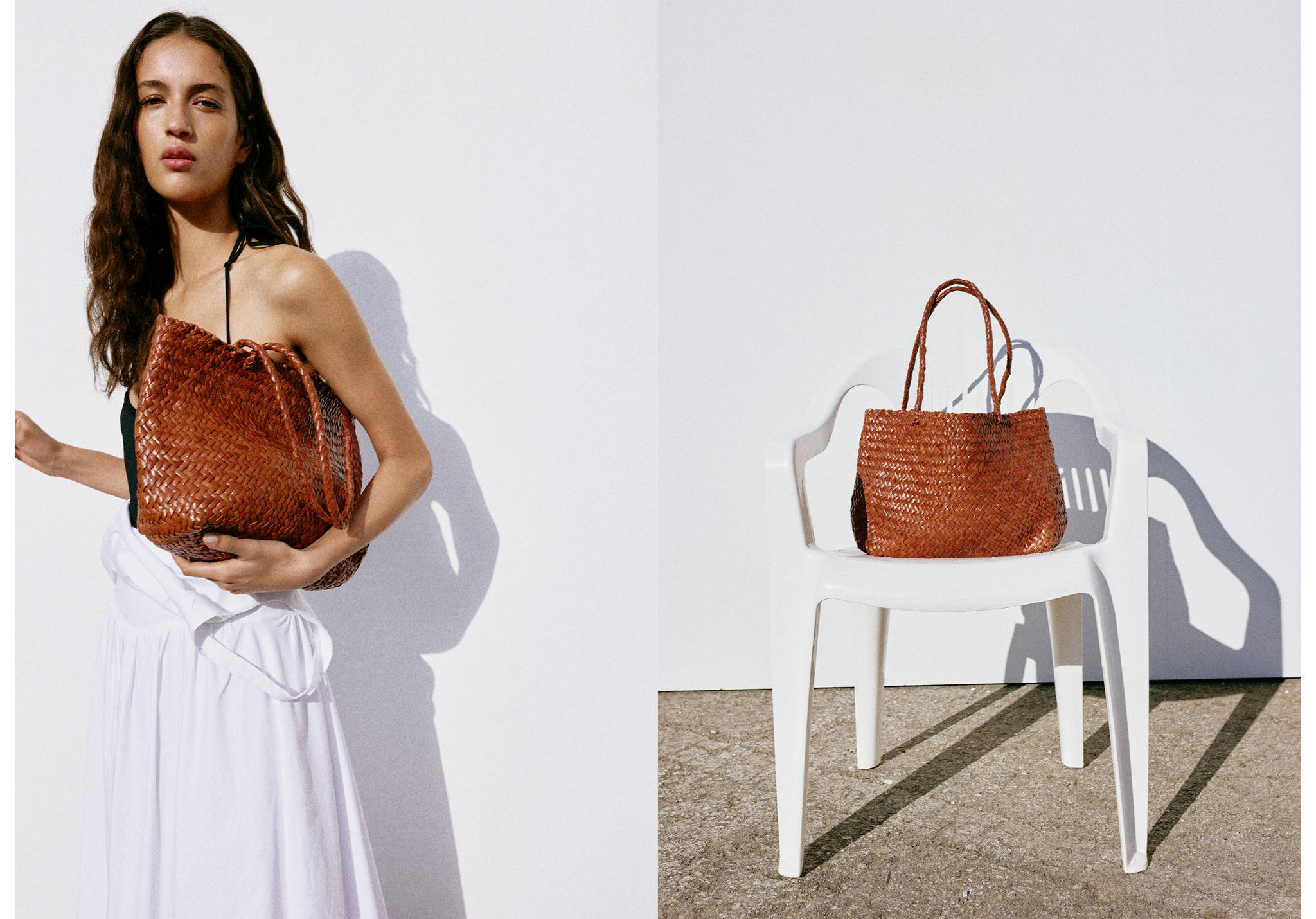 Braided leather shopper bag - Panoramic plane