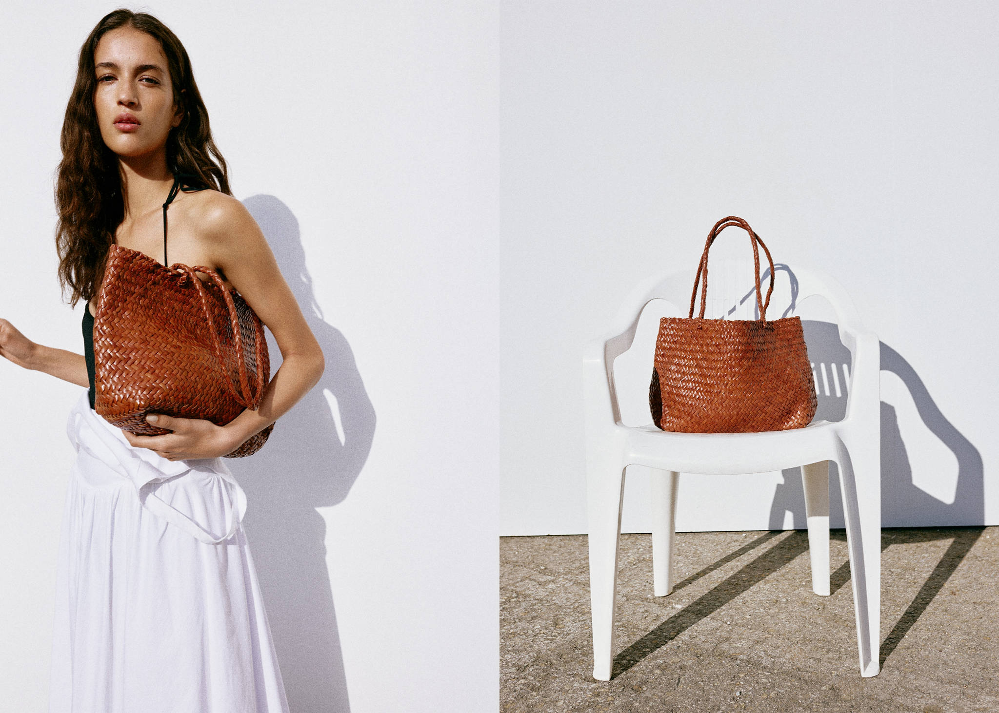Braided leather shopper bag - Panoramic plane
