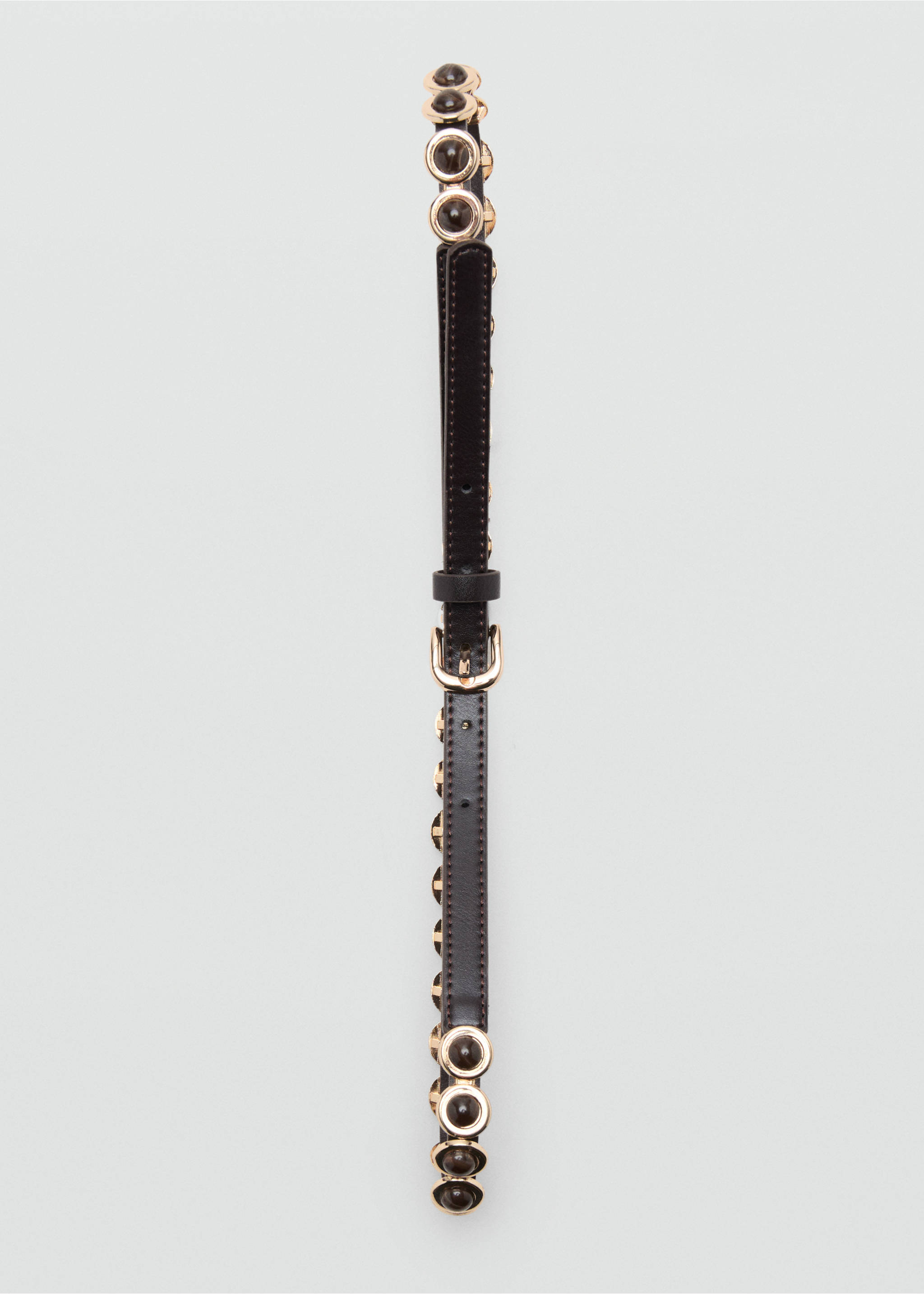 Appliqué skinny belt - Details of the article 2, Chocolate. Ref: 37071375-00.