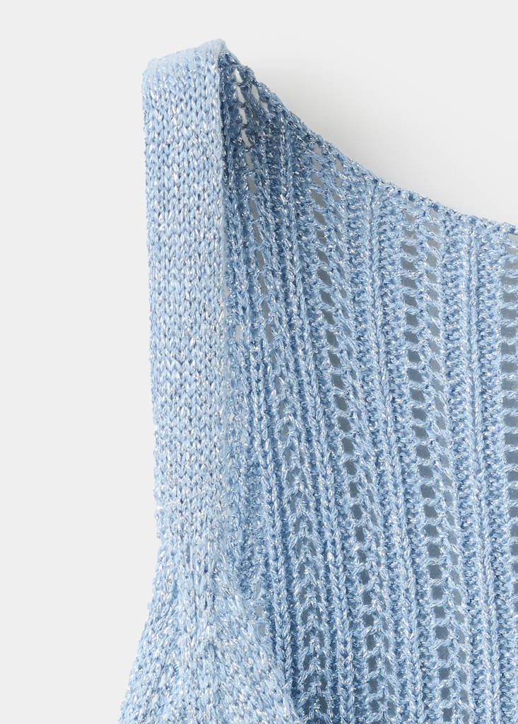 Openwork lurex knit top — Sky Blue