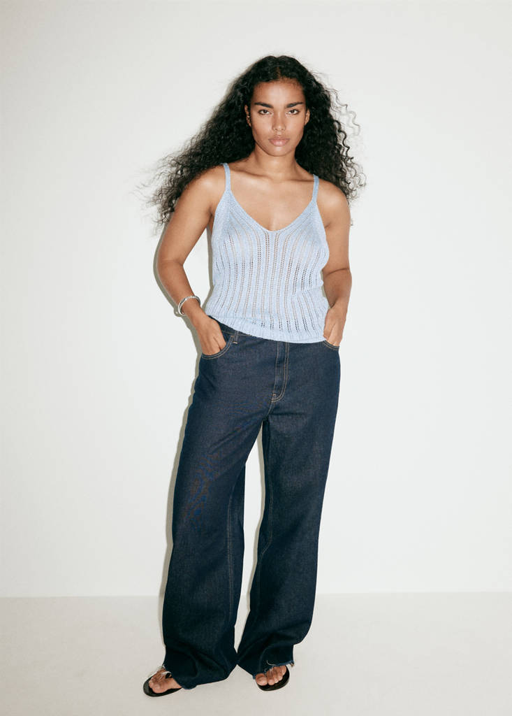 Openwork lurex knit top — Sky Blue