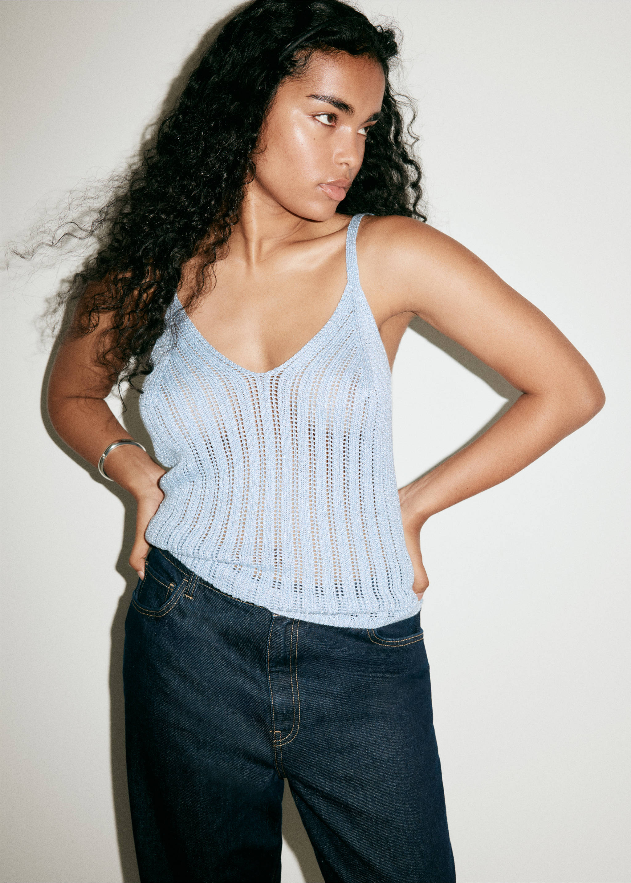 Top en maille ajourée lurex - Détail de l'article 5, Bleu ciel. Ref: 37071376-00.